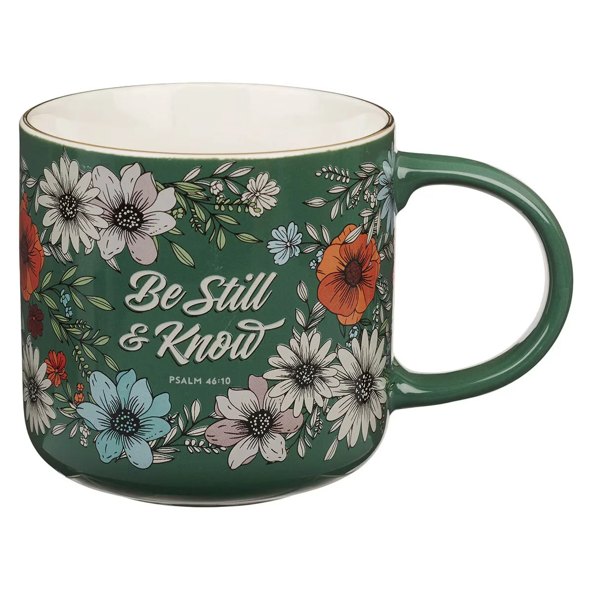 Be Still Teal Botanical Ceramic Coffee Mug – Psalm 46:10