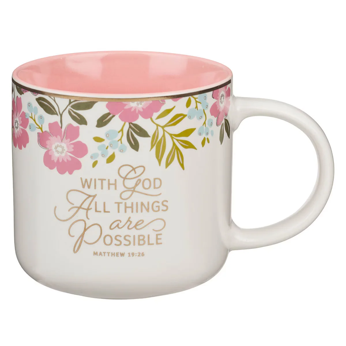 Things Are Possible Pink Poppy Ceramic Coffee Mug – Matthew 19:26