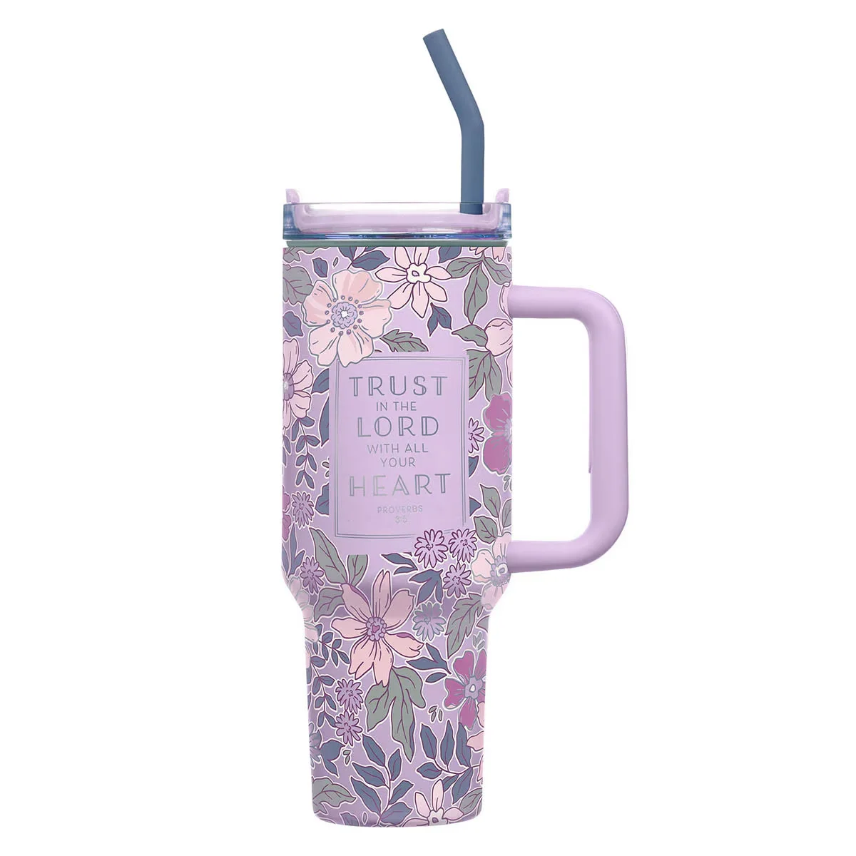 Trust in the Lord Purple Spring Floral 40 oz Stainless Steel Tumbler with Straw – Proverbs 3:5