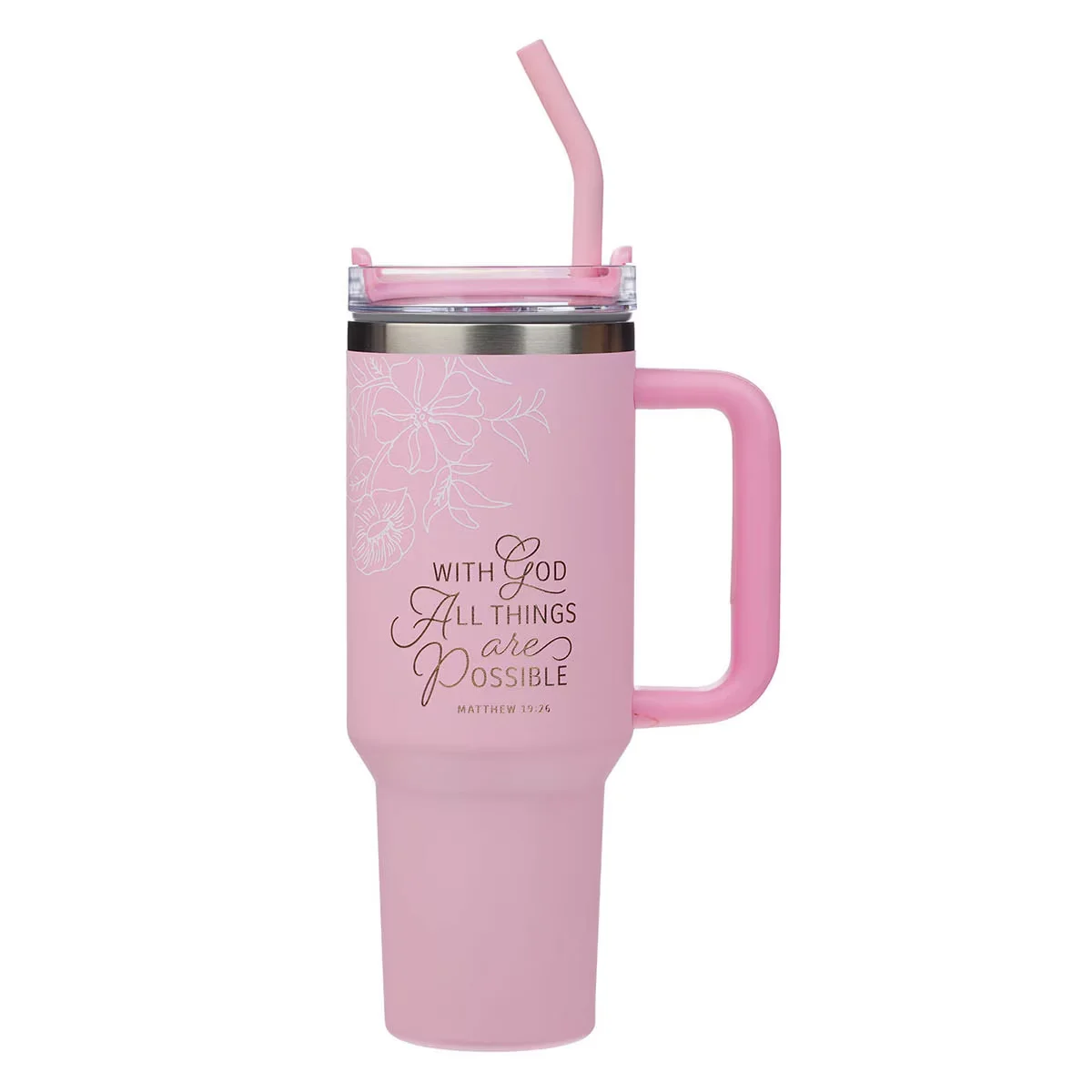 Things Are Possible Pink Poppy Stainless Steel Tumbler with Straw – Matthew 19:26