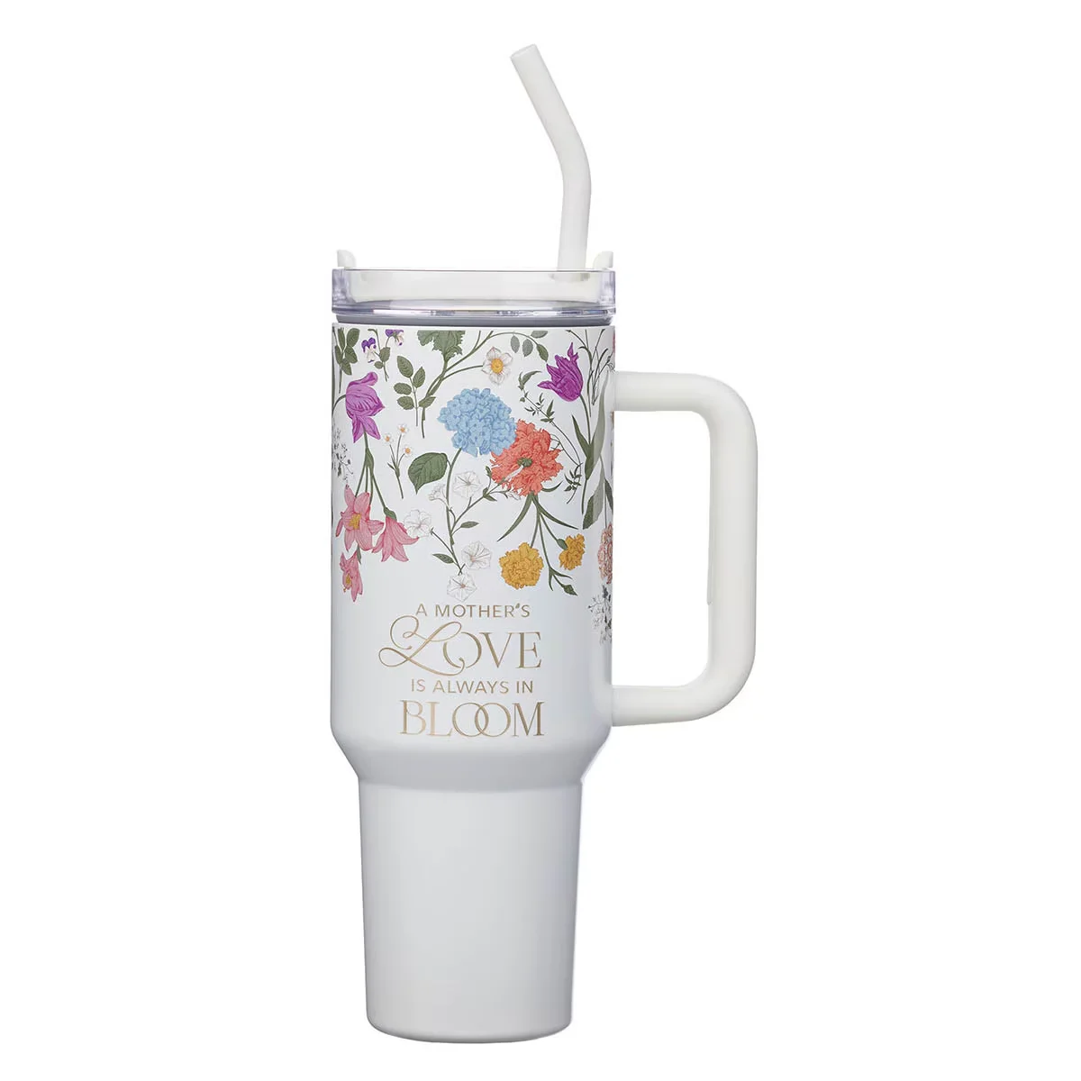 Grace White Wildflower 40 oz Stainless Steel Tumbler with Straw – 2 Corinthians 12:9