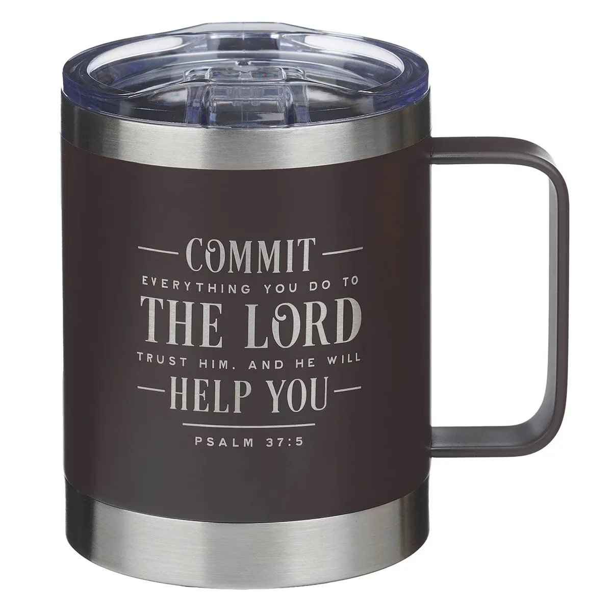 Commit Everything Brown Camp-style Stainless Steel Mug – Psalm 37:5