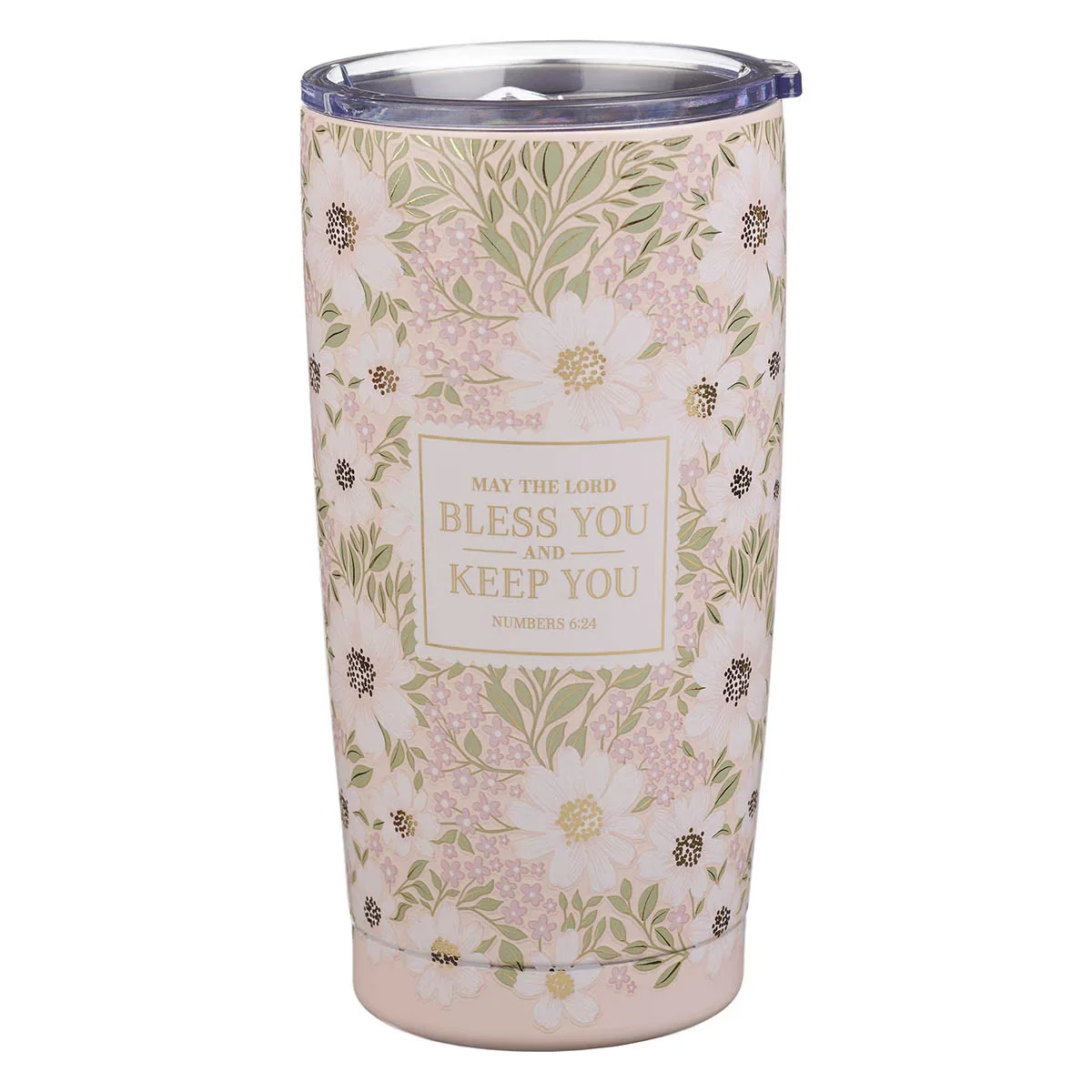 Bless and Keep You Blush Bloom Stainless Steel Travel Tumbler – Numbers 6:24
