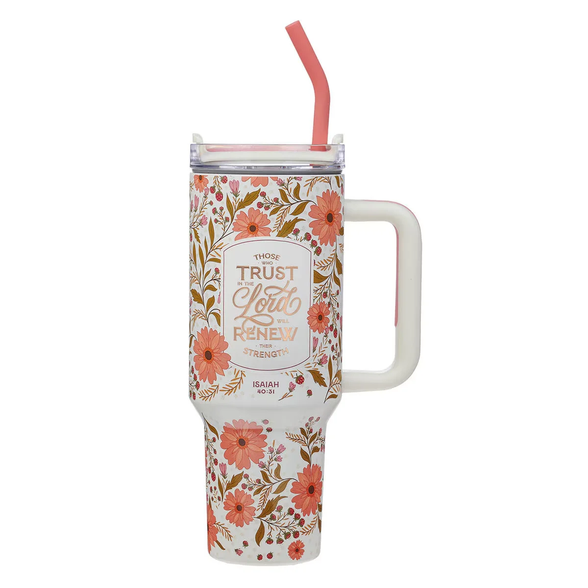 Trust In The Lord Coral Cascade 40 oz Stainless Steel Tumbler with Straw – Isaiah 40:31