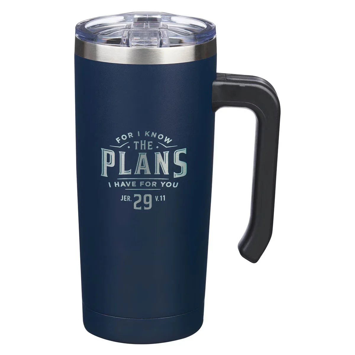 The Plans for You Navy Stainless Steel Travel Mug with Handle – Jeremiah 29:11