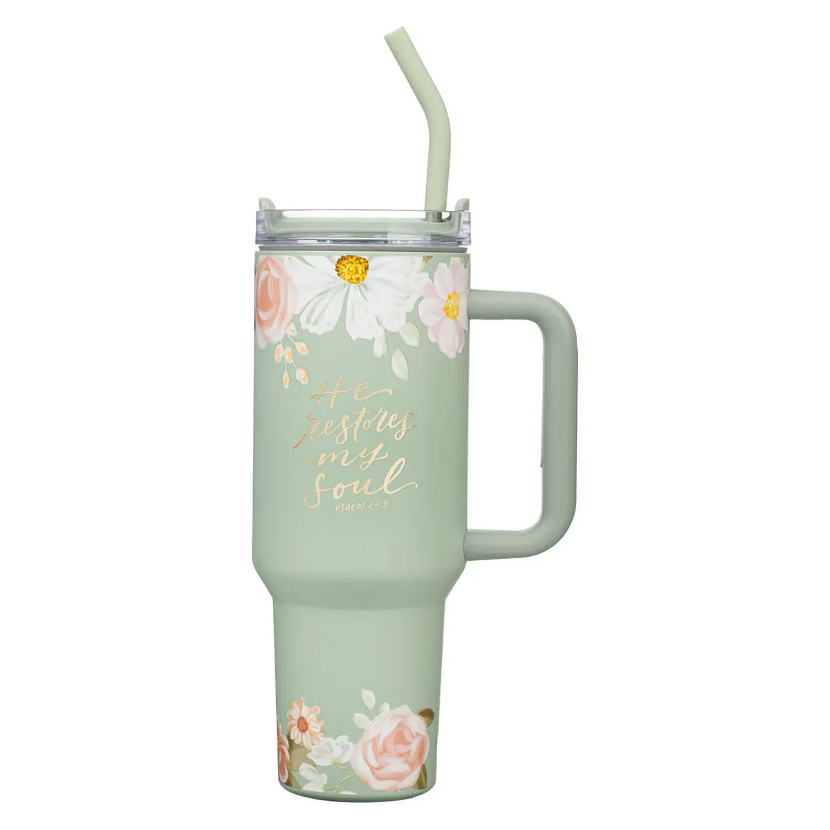 He Restores My Soul 40 oz Stainless Steel Tumbler with Straw – Psalm 23:3