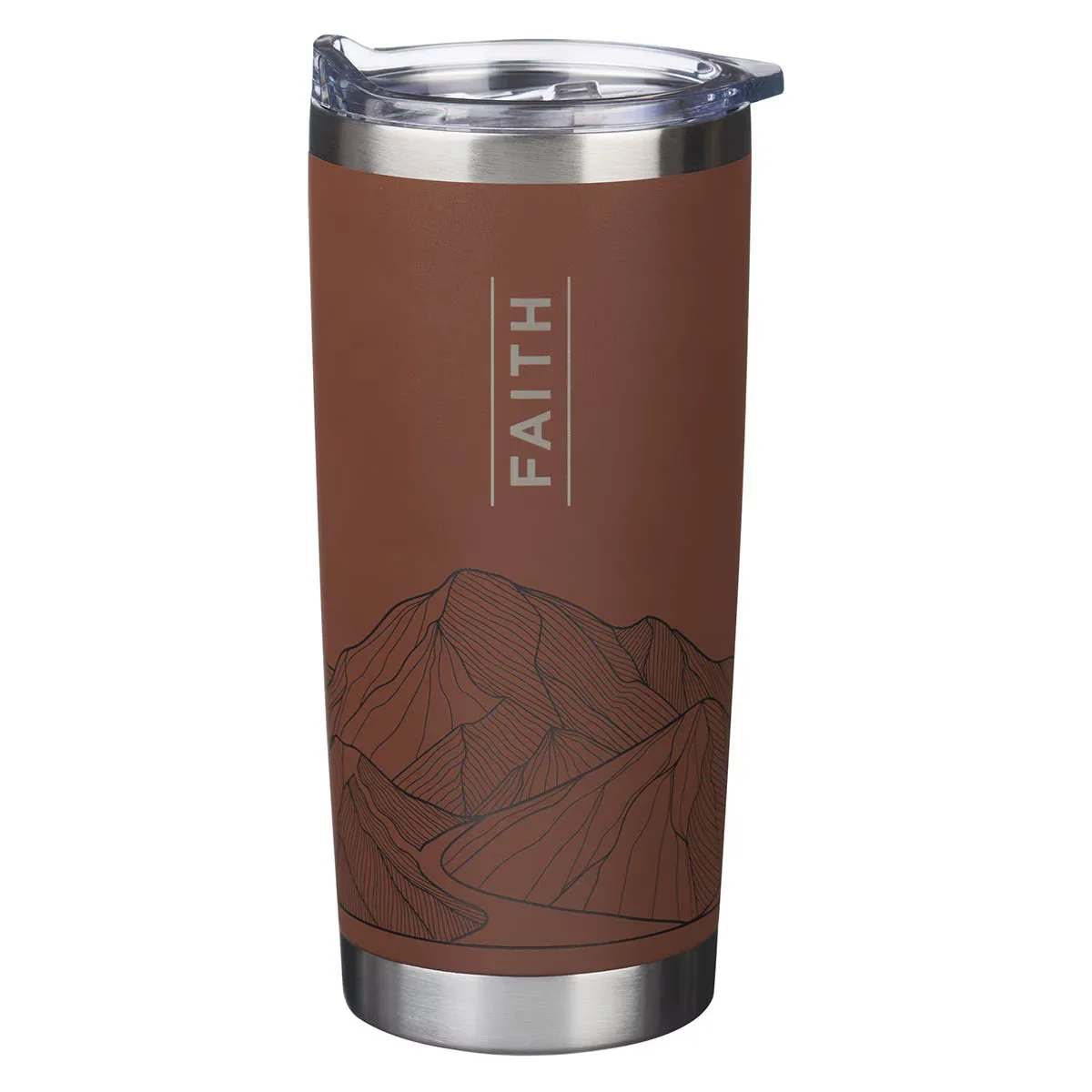 Faith Brown Stainless Steel Travel Tumbler – Matthew 17:20