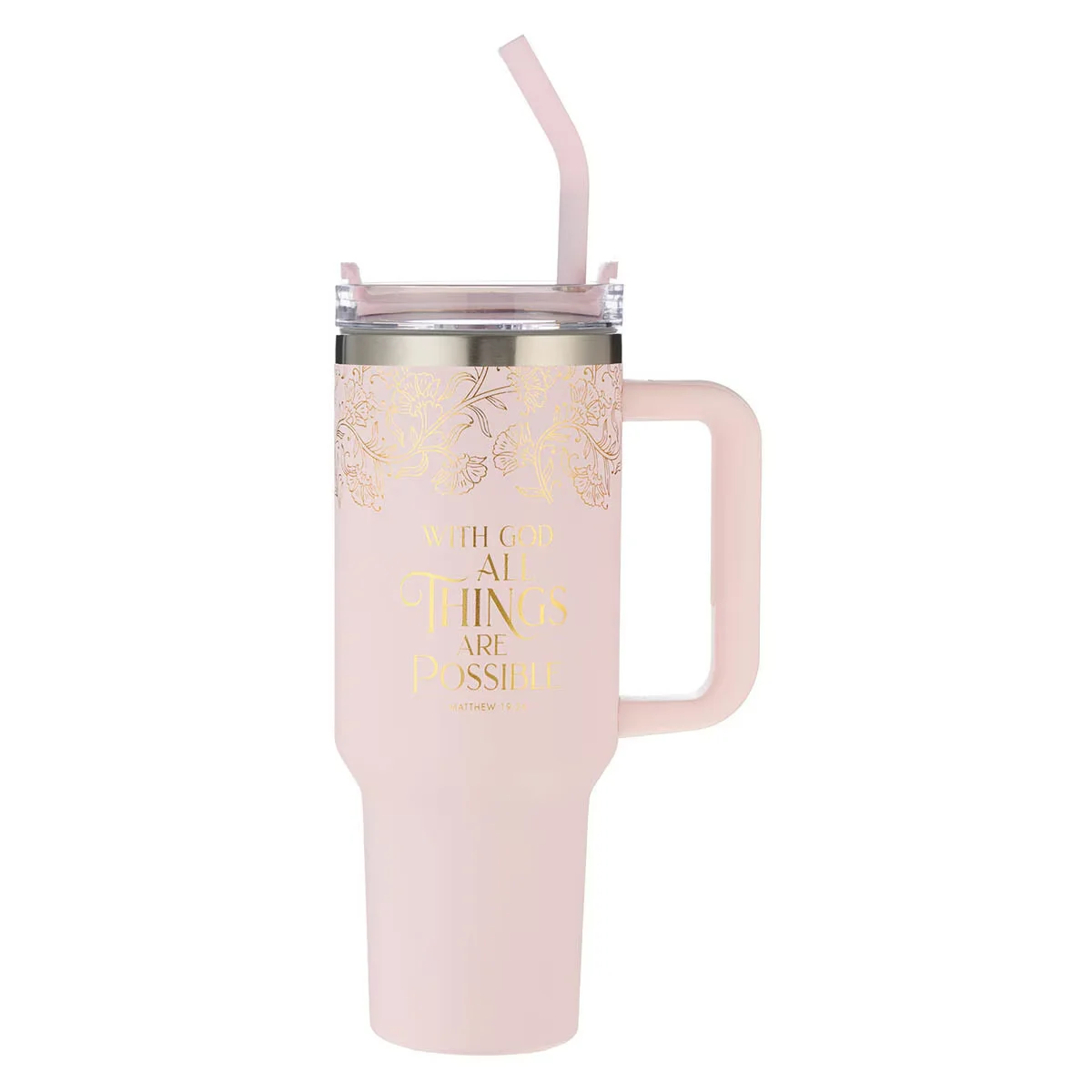 Things Are Possible Blush 40 oz Stainless Steel Tumbler with Straw – Matthew 19:26