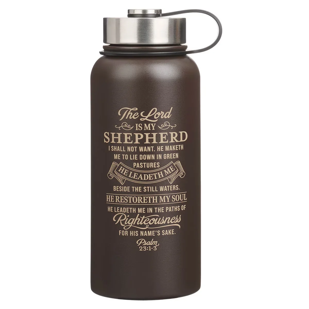 Shepherd Brown Stainless Steel Water Bottle – Psalm 23:1-3