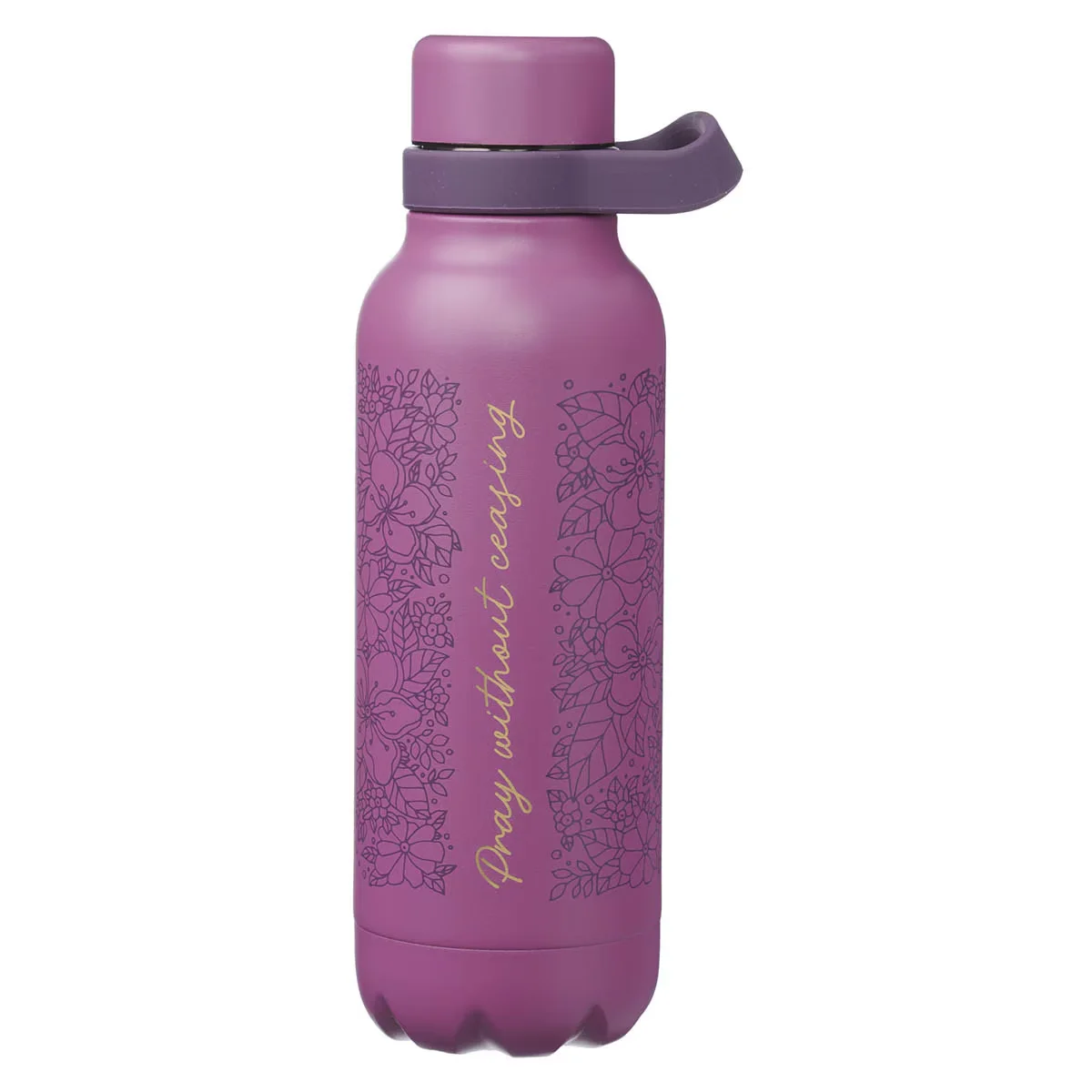 Pray Without Ceasing Plum Floral Stainless Steel Water Bottle