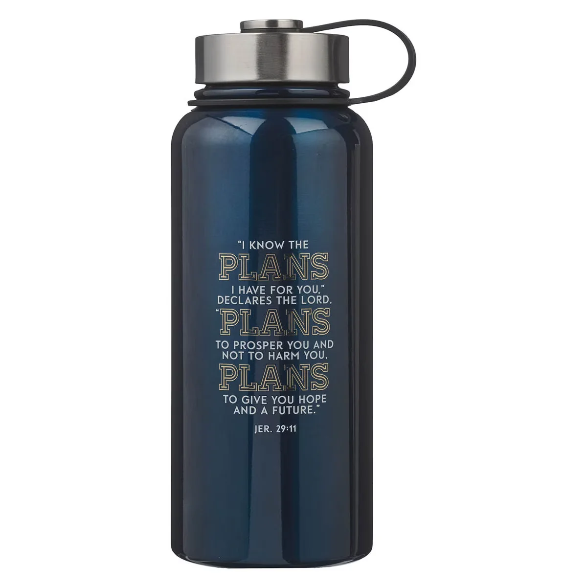 The Plans Navy Blue Stainless Steel Water Bottle – Jeremiah 29:11
