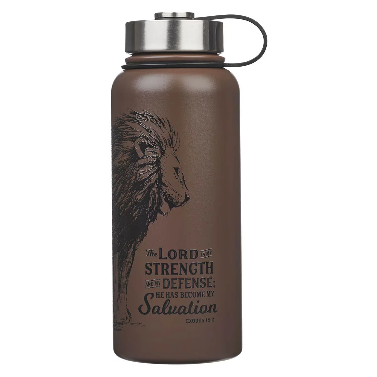 The Lord is My Strength Brown Stainless Steel Water Bottle – Exodus 15:2
