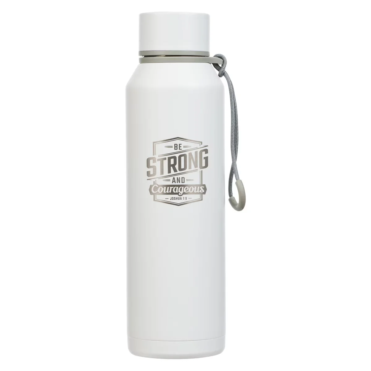 Strong and Courageous White Stainless Steel Water Bottle – Joshua 1:9