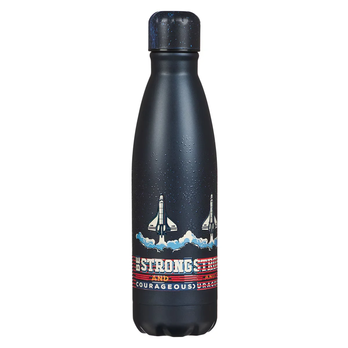 Be Strong and Courageous Blue Space Stainless Steel Water Bottle – Joshua 1:9