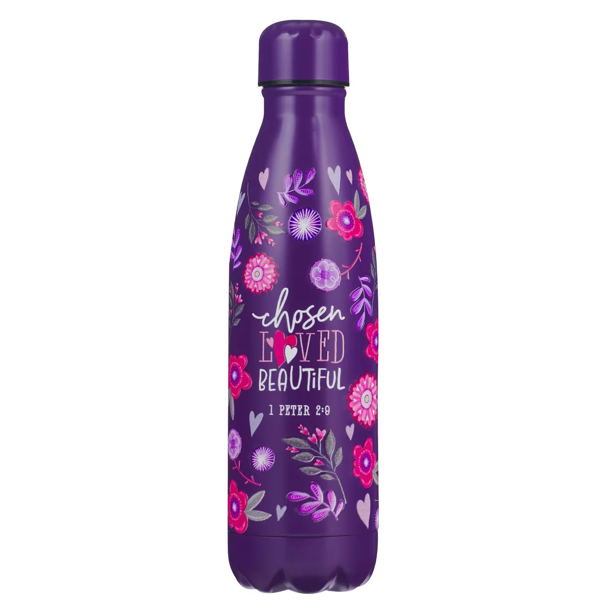 Chosen Loved Beautiful Purple Stainless Steel Water Bottle – 1 Peter 2:9